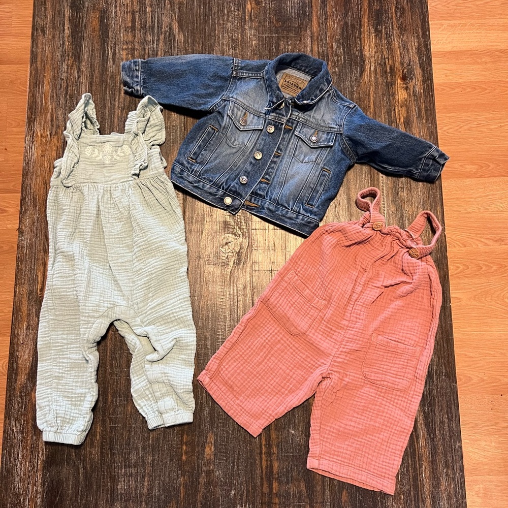 Denim Jacket and Kids Overalls Set